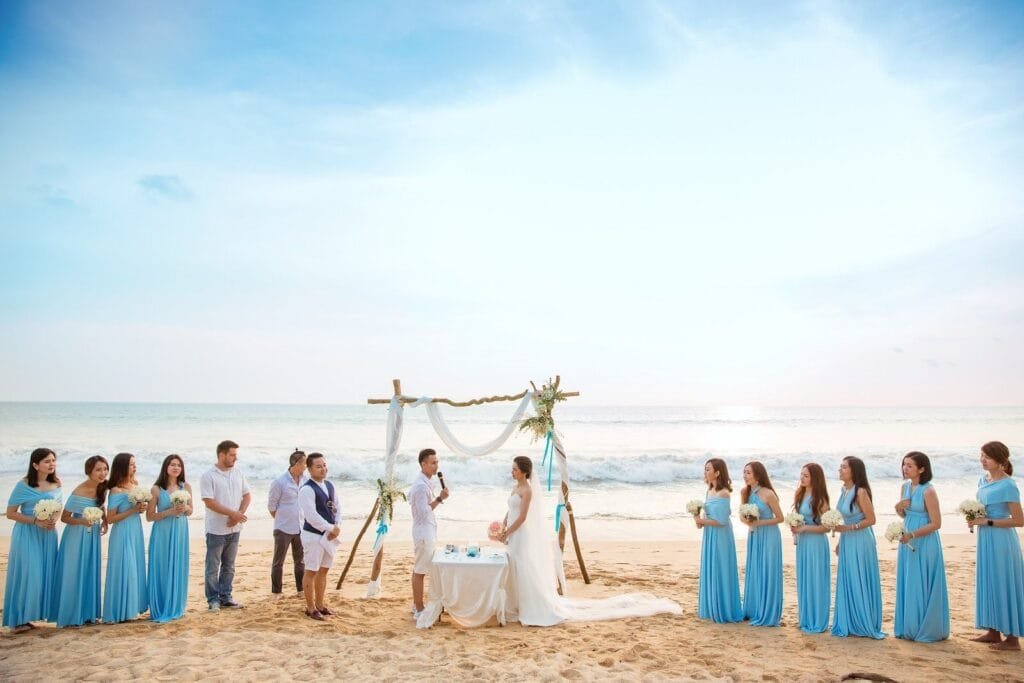 Beach wedding ceremony at Twin Villas Natai on Natai Beach — private estate Natai, 10 bedroom villa Phuket for weddings.