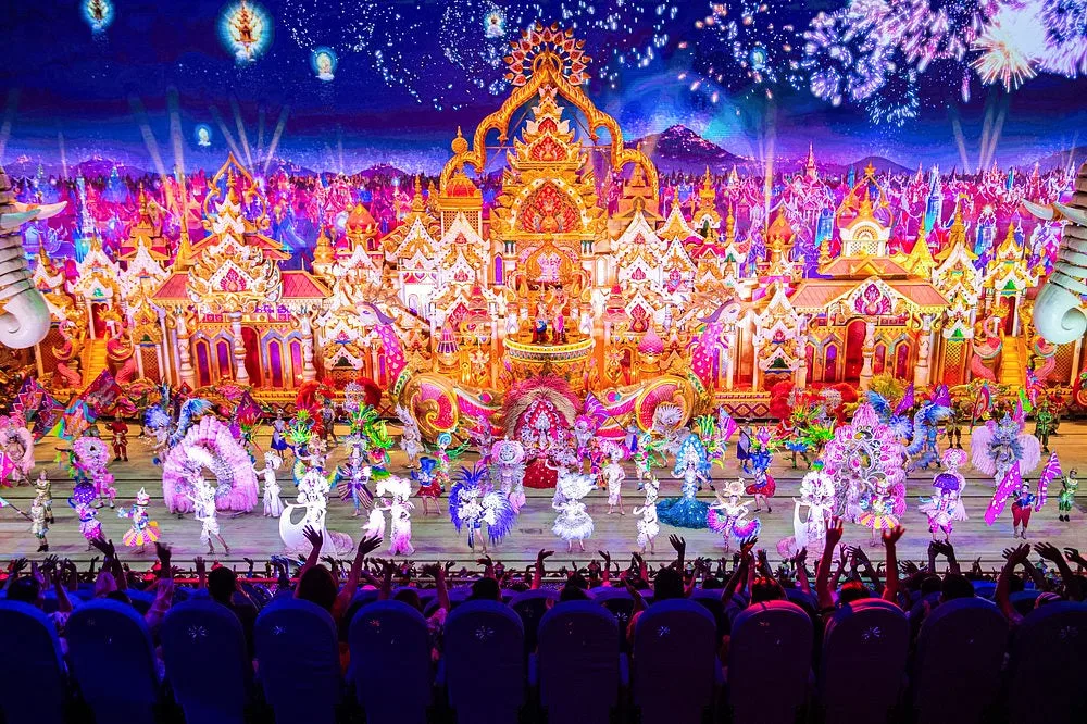 Top Family Activities In and Around Natai Beach | Twin Villas Natai The dazzling entrance of Carnival Magic in Kamala, featuring millions of lights and colorful decorations for a magical family night out.