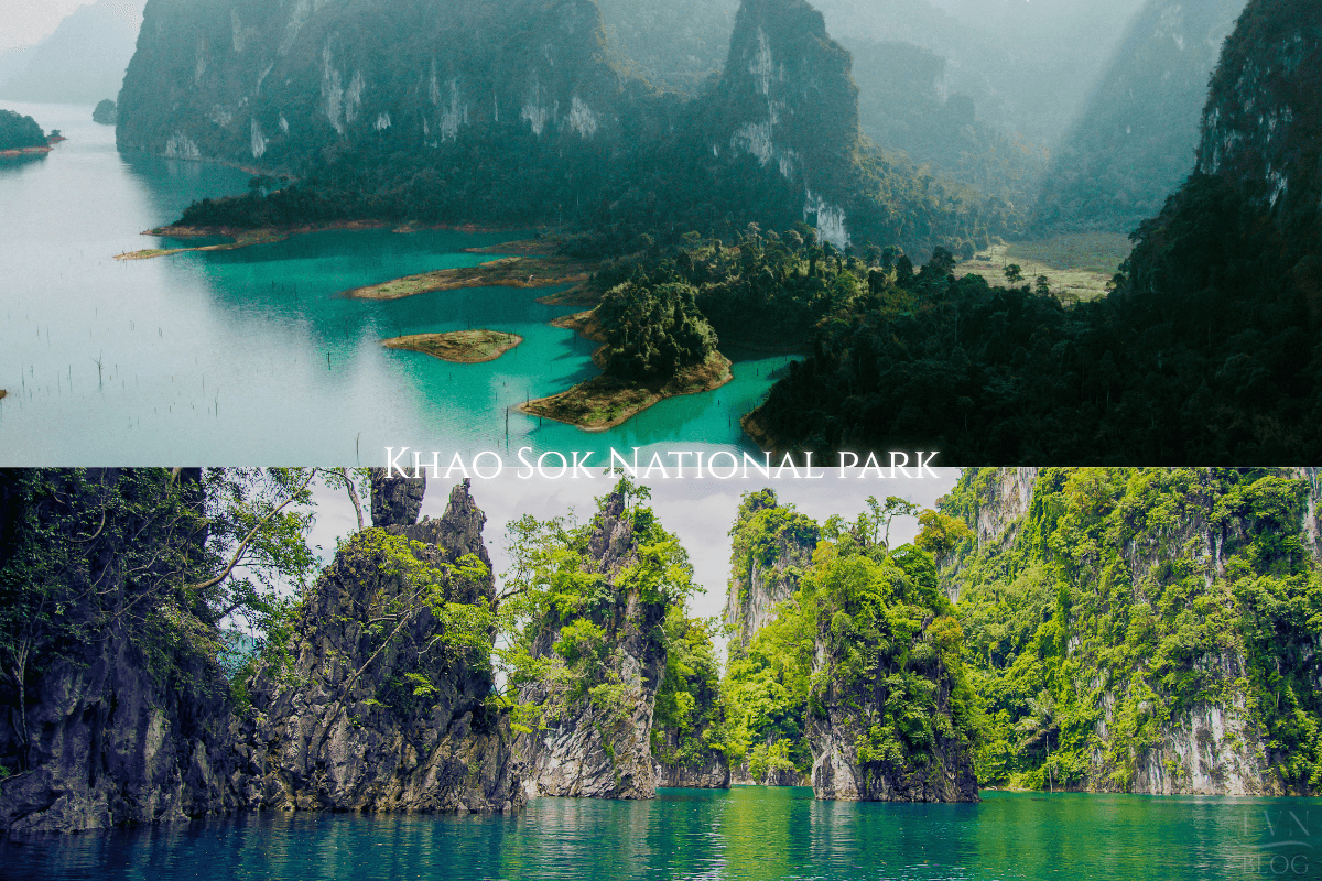 Discover Phang Nga Attractions: The Best Day Trips from Natai Beach, Thailand | Twin Villas Natai Aerial view of Cheow Lan Lake in Khao Sok National Park with limestone cliffs rising from emerald water.